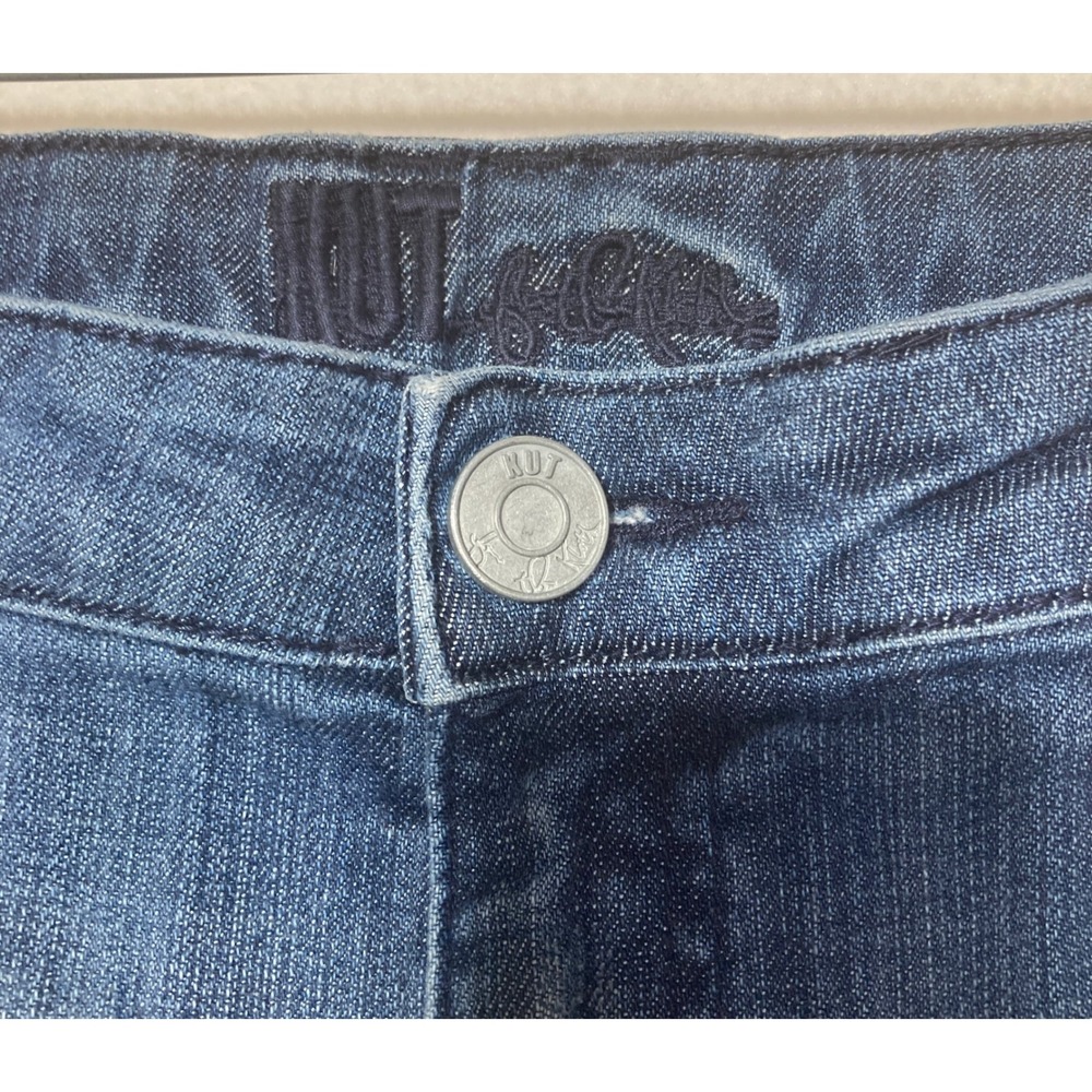 Kut from the Kloth Womens Size 12 Dark Wash Distressed Straight Leg Jeans Blue - Picture 9 of 16